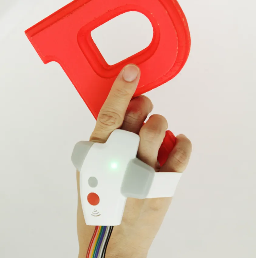 A hand wearable with a button