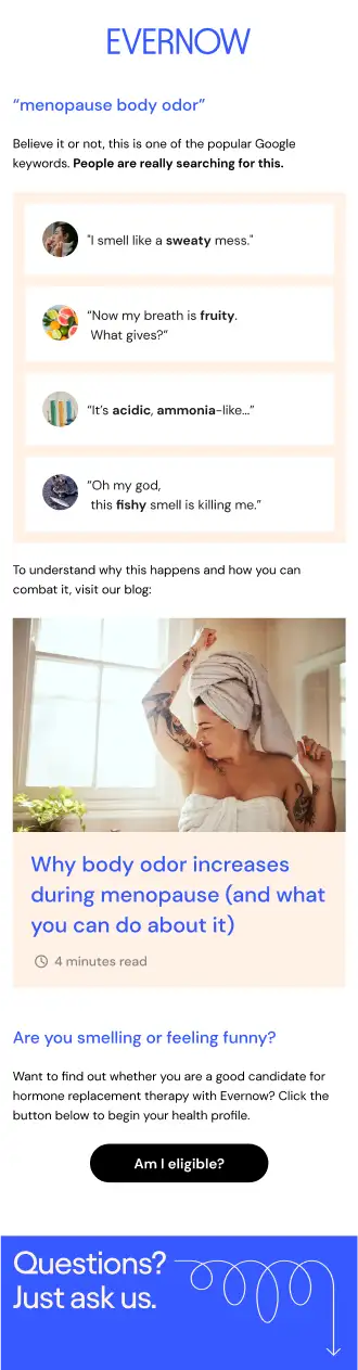 Email S0E05: “menopause body odor”