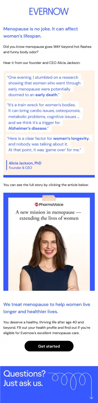 Email S0E07: Menopause is no joke. It can affect women’s lifespan.