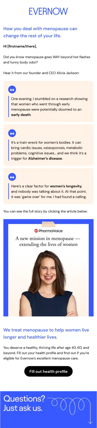 Email S1E08: How you deal with menopause can change the rest of your life.