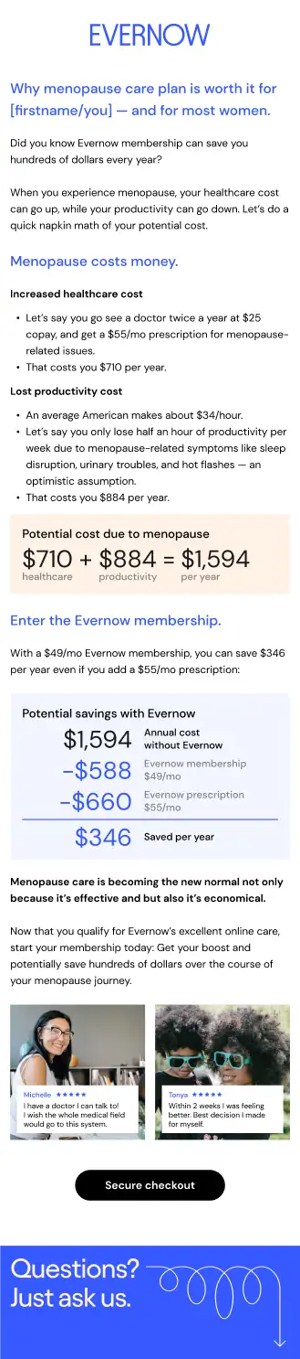 Email S2E02: Why menopause care plan is worth it for [firstname/you] — and for most women.