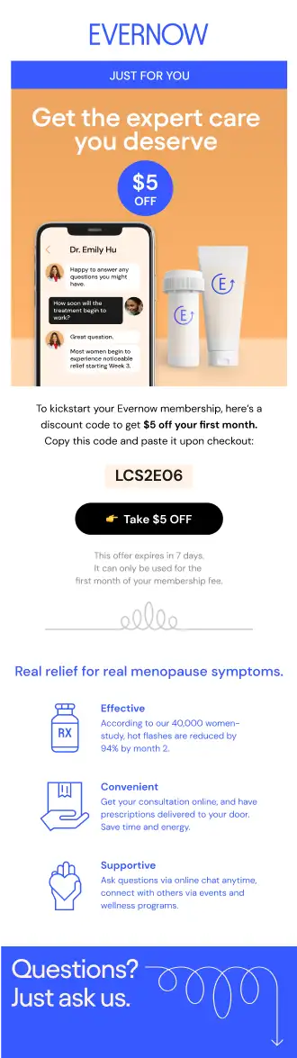 Email S2E06: $5 off your first month.