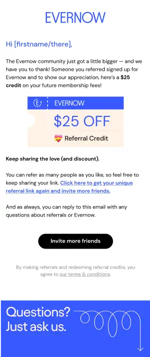 Email S5E03: Here's a $25 credit for your future membership fees.