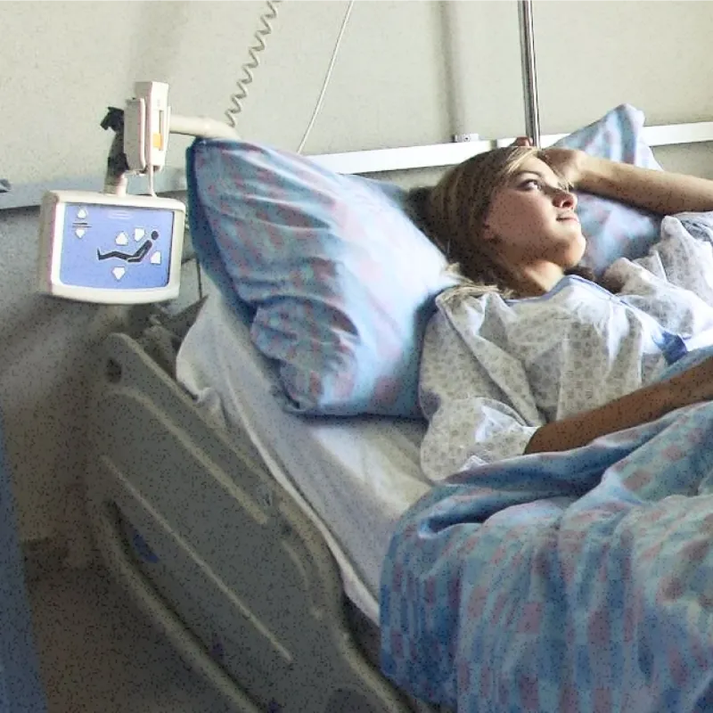Woman in a hospital bed