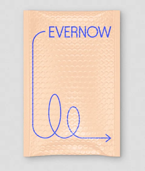 Product mockup image: Evernow-branded putty color bubble mailer envelope