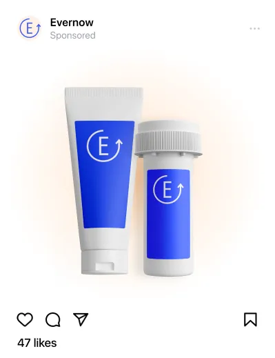 Paid social ad with a Evernow prescription shot