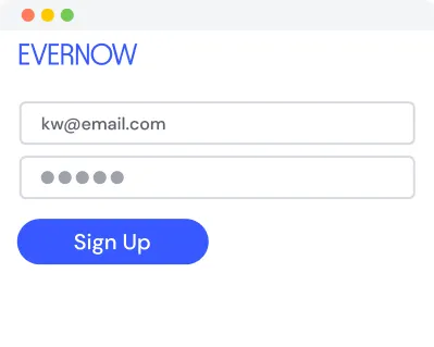 Account creation page with email and password field, and a call to action button that says "Sign Up"