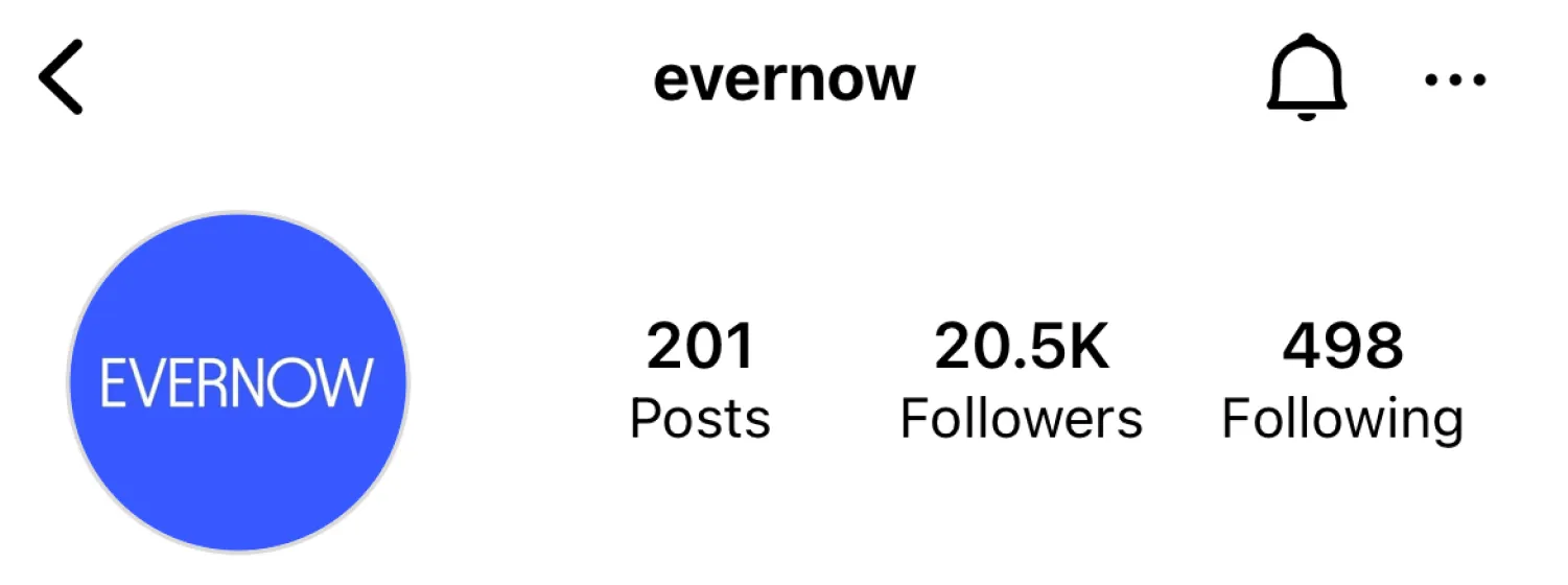 Evernow's Instagram account header