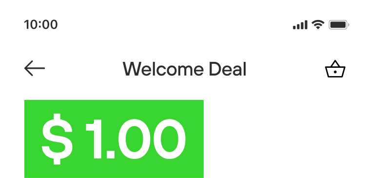 "Welcome Deal" screen